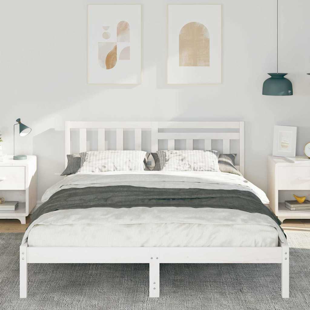 vidaXL Bed Frame with Headboard White 150 x 200 cm Solid Pine Wood