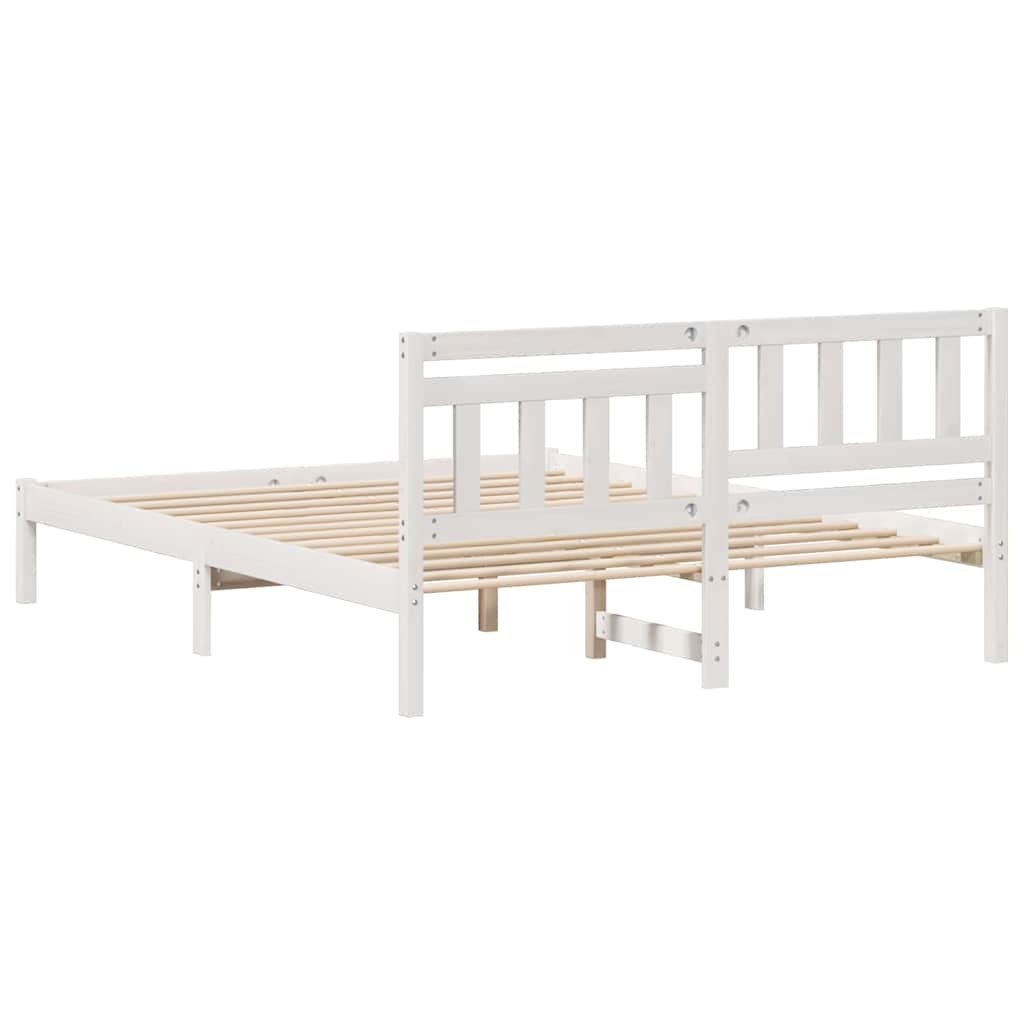 vidaXL Bed Frame with Headboard White 150 x 200 cm Solid Pine Wood
