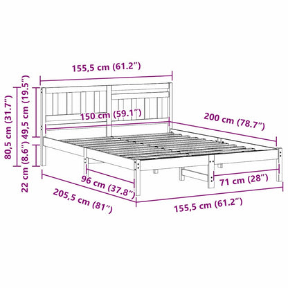 vidaXL Bed Frame with Headboard White 150 x 200 cm Solid Pine Wood