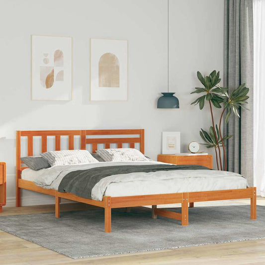 vidaXL Bed Frame with Headboard Wax Brown 150 x 200 cm Solid Pine Wood