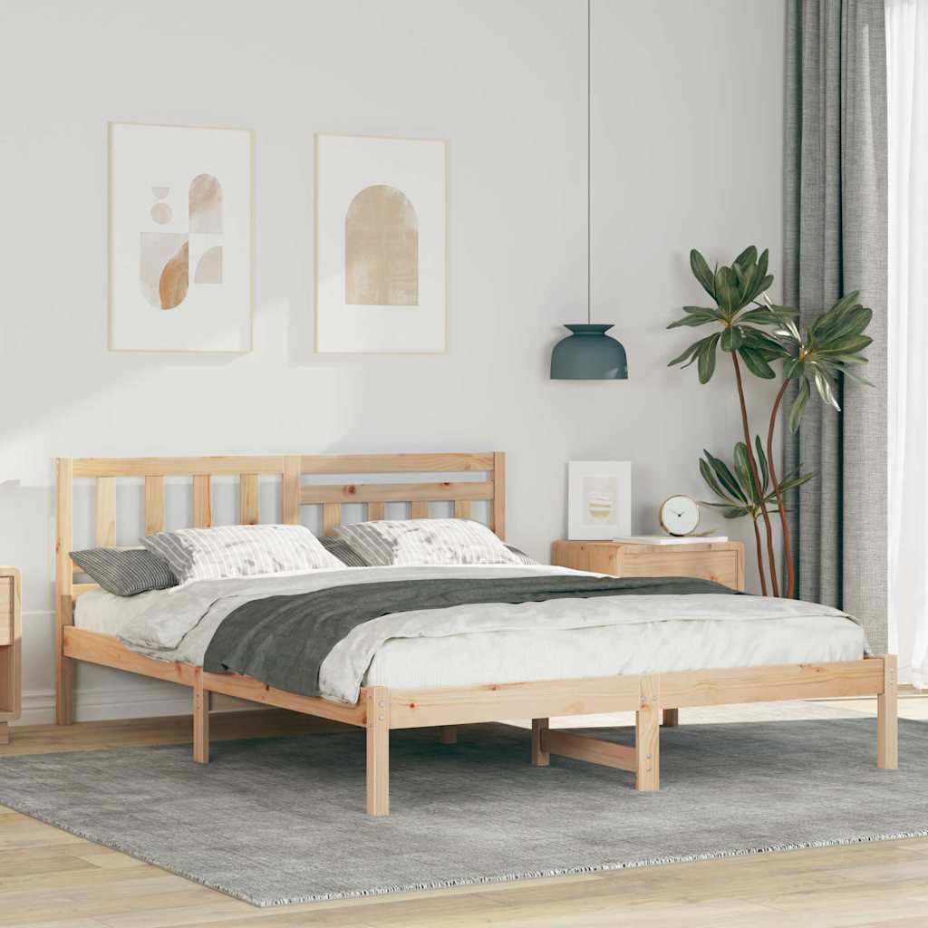 vidaXL Bed Frame with Headboard Brown 140 x 200 cm Solid Pine Wood