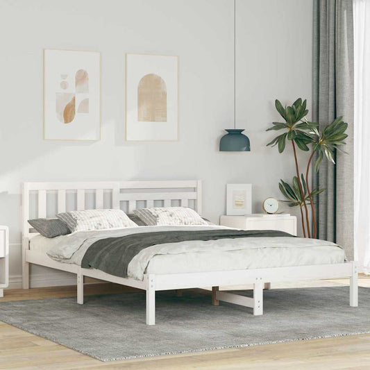 vidaXL Bed Frame with Headboard White 140 x 200 cm Solid Pine Wood