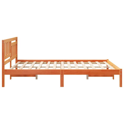 vidaXL Bed Frame with Headboard Wax Brown 140 x 200 cm Solid Pine Wood
