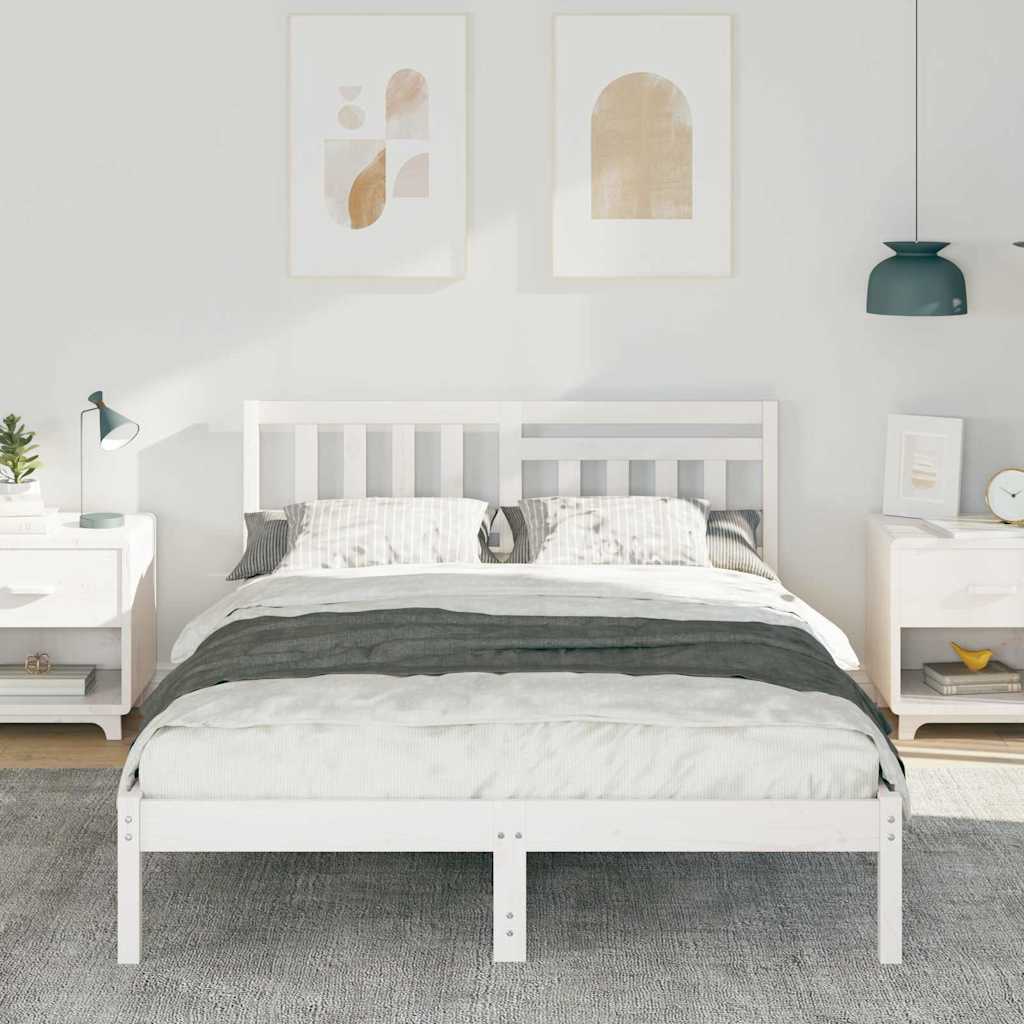 vidaXL Bed Frame with Headboard White 120 x 200 cm Solid Pine Wood