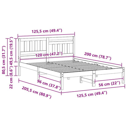 vidaXL Bed Frame with Headboard White 120 x 200 cm Solid Pine Wood