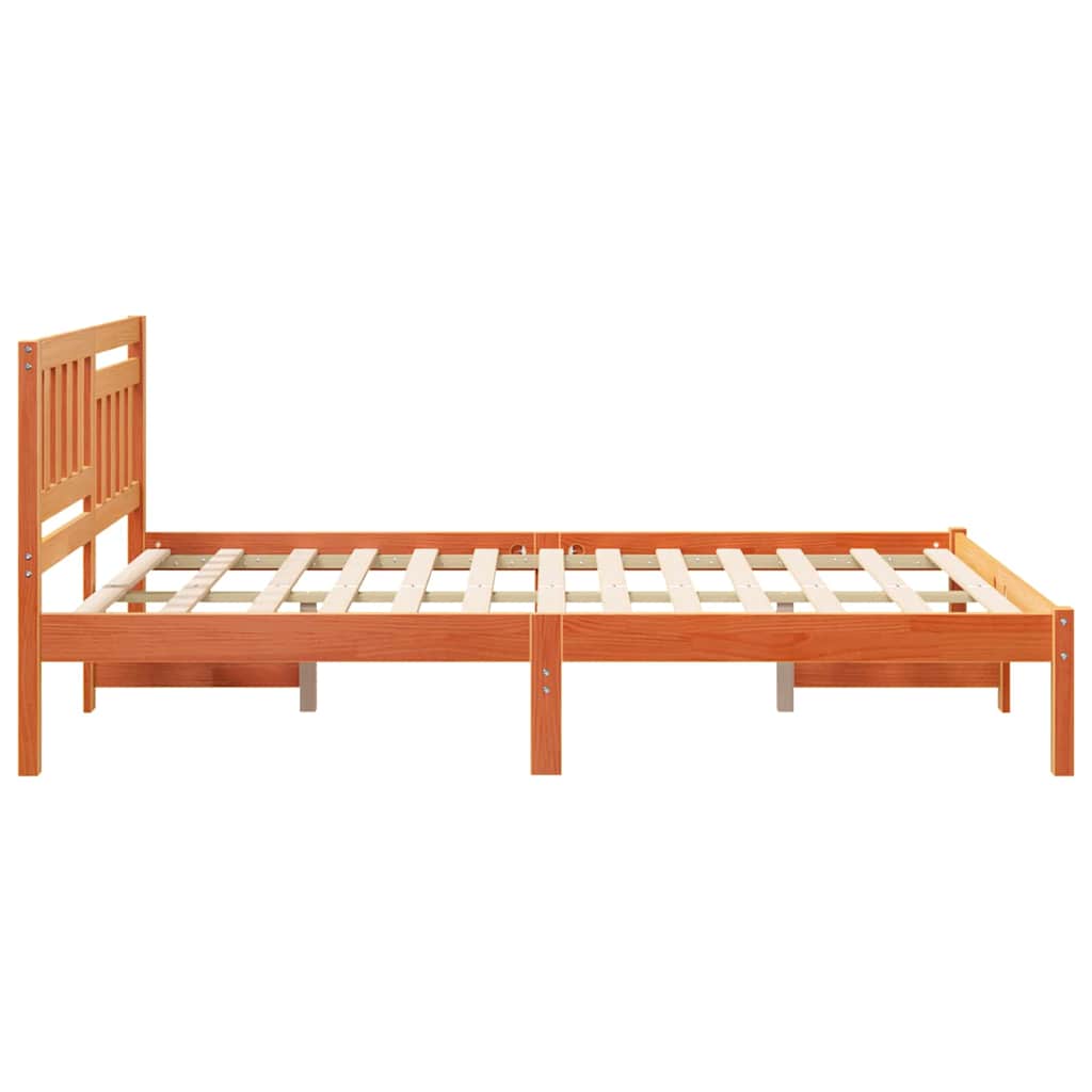 vidaXL Bed Frame with Headboard Wax Brown 120 x 200 cm Solid Pine Wood
