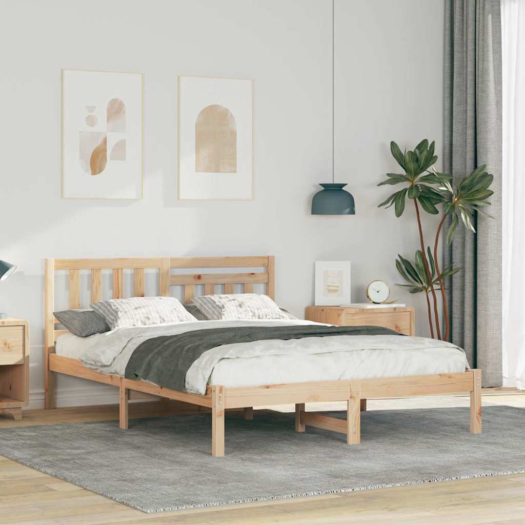 vidaXL Bed Frame with Headboard Brown 140 x 190 cm Solid Pine Wood