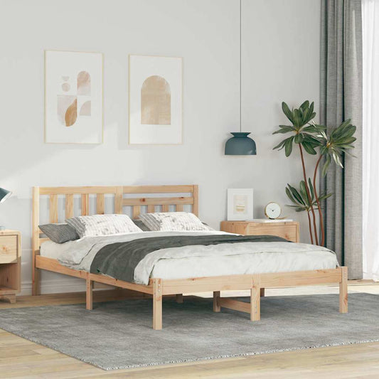 vidaXL Bed Frame with Headboard Brown 140 x 190 cm Solid Pine Wood