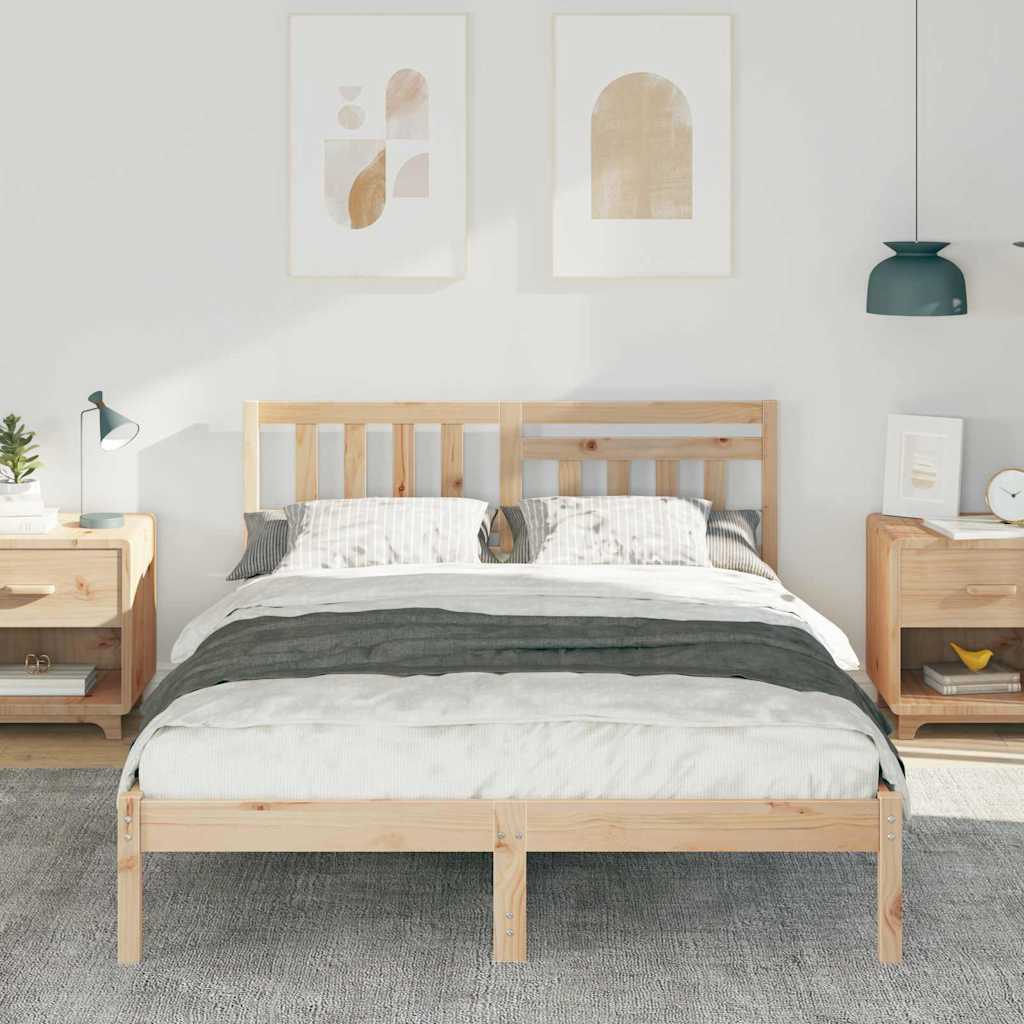 vidaXL Bed Frame with Headboard Brown 140 x 190 cm Solid Pine Wood