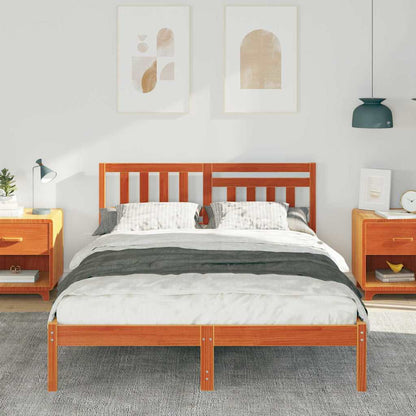 vidaXL Bed Frame with Headboard Wax Brown 140 x 190 cm Solid Pine Wood