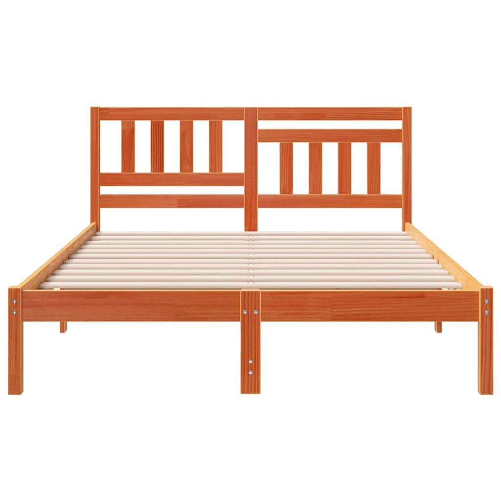 vidaXL Bed Frame with Headboard Wax Brown 140 x 190 cm Solid Pine Wood