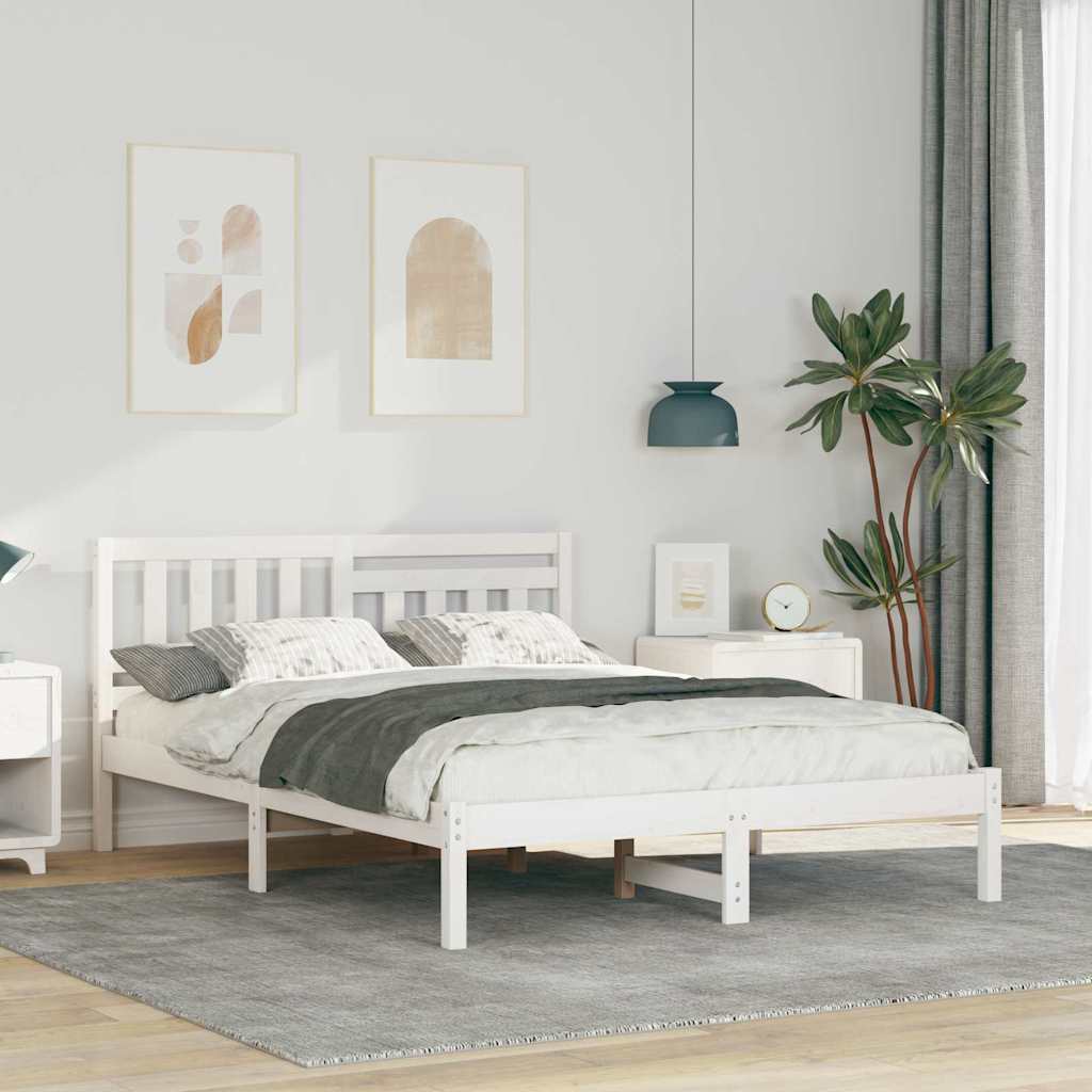 vidaXL Bed Frame with Headboard White 135 x 190 cm Solid Pine Wood