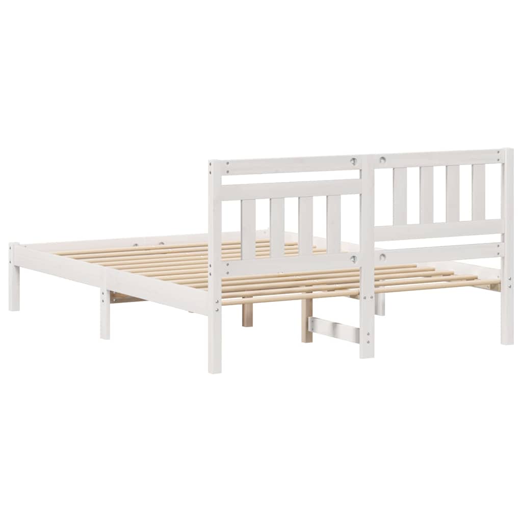 vidaXL Bed Frame with Headboard White 135 x 190 cm Solid Pine Wood