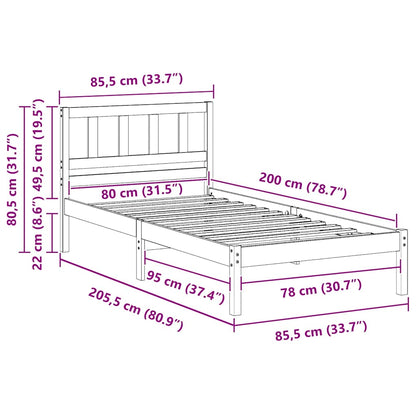 vidaXL Bed Frame with Headboard Wax Brown 80 x 200 cm Solid Pine Wood