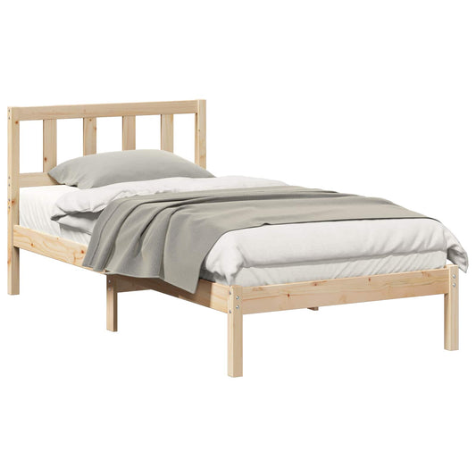 vidaXL Bed Frame with Headboard Brown 90 x 200 cm Solid Pine Wood