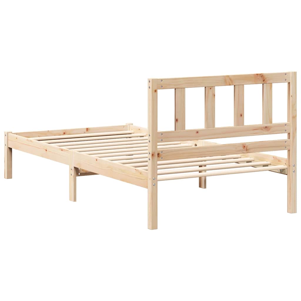 vidaXL Bed Frame with Headboard Brown 90 x 200 cm Solid Pine Wood