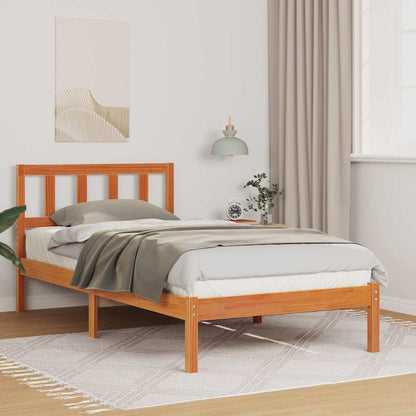 vidaXL Bed Frame with Headboard Wax Brown 90 x 200 cm Solid Pine Wood