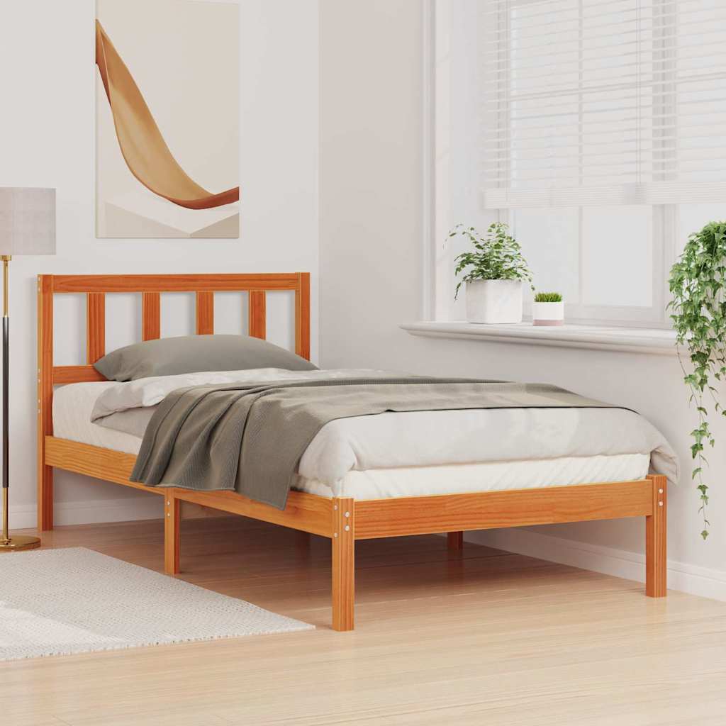 vidaXL Bed Frame with Headboard Wax Brown 90 x 200 cm Solid Pine Wood