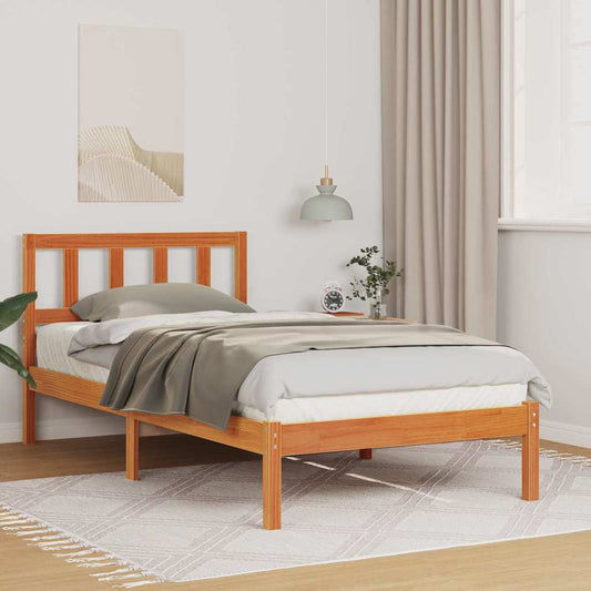 vidaXL Bed Frame with Headboard Wax Brown 90 x 190 cm Solid Pine Wood