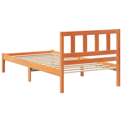 vidaXL Bed Frame with Headboard Wax Brown 90 x 190 cm Solid Pine Wood