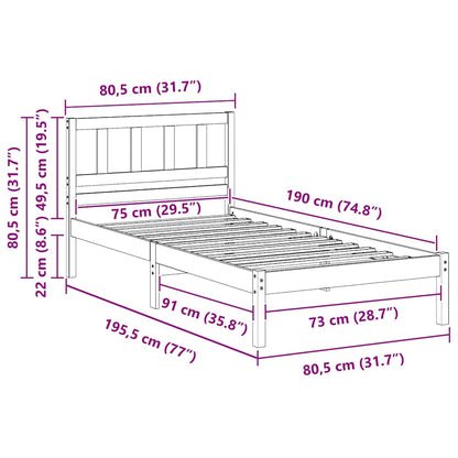 vidaXL Bed Frame with Headboard Wax Brown 75 x 190 cm Solid Pine Wood