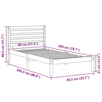 vidaXL Bed Frame with Headboard Brown 80 x 200 cm Solid Pine Wood