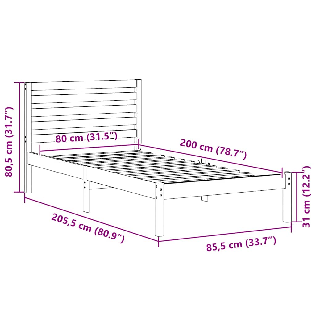 vidaXL Bed Frame with Headboard White 80 x 200 cm Solid Pine Wood
