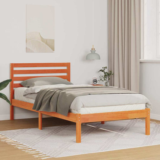 vidaXL Bed Frame with Headboard Wax Brown 80 x 200 cm Solid Pine Wood