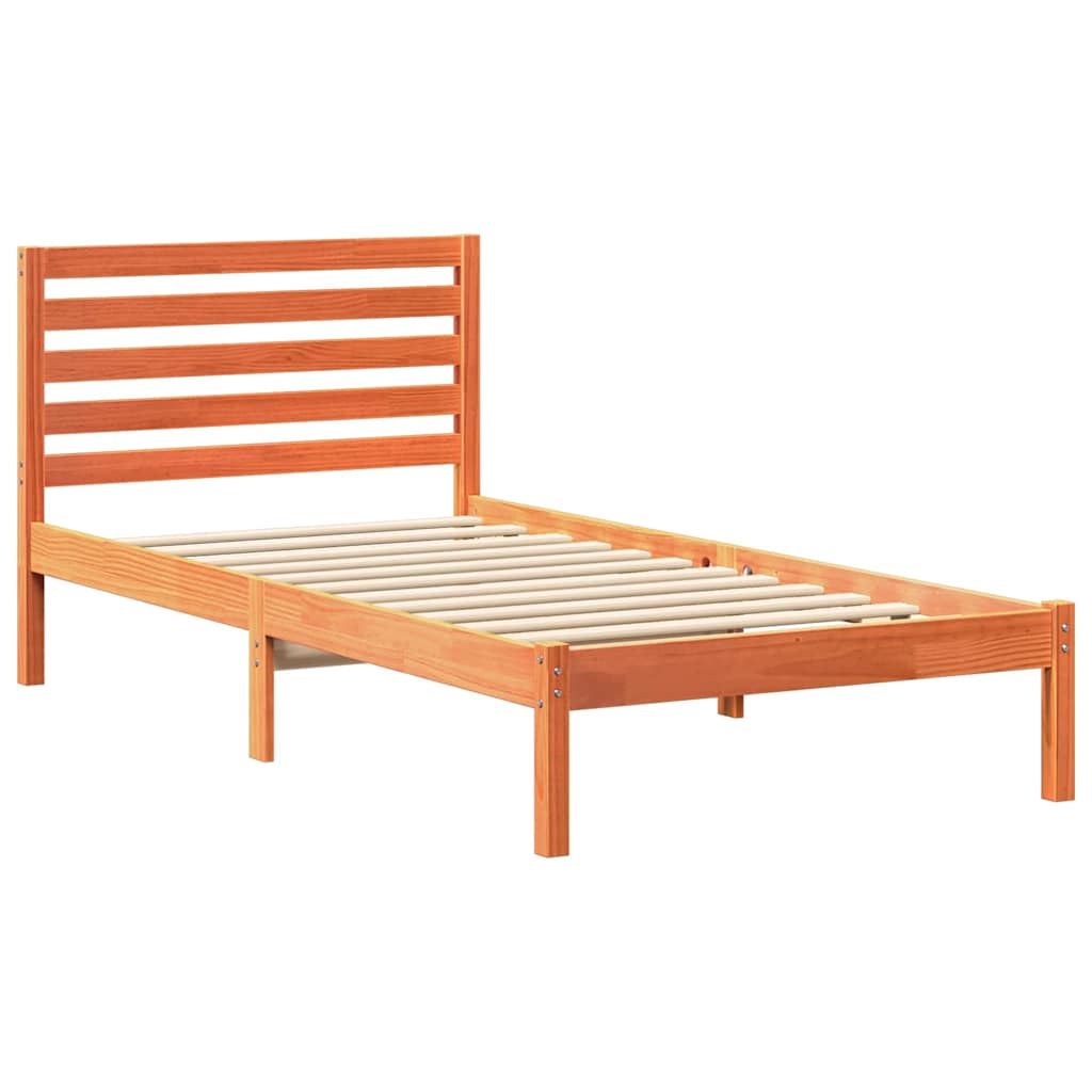 vidaXL Bed Frame with Headboard Wax Brown 80 x 200 cm Solid Pine Wood
