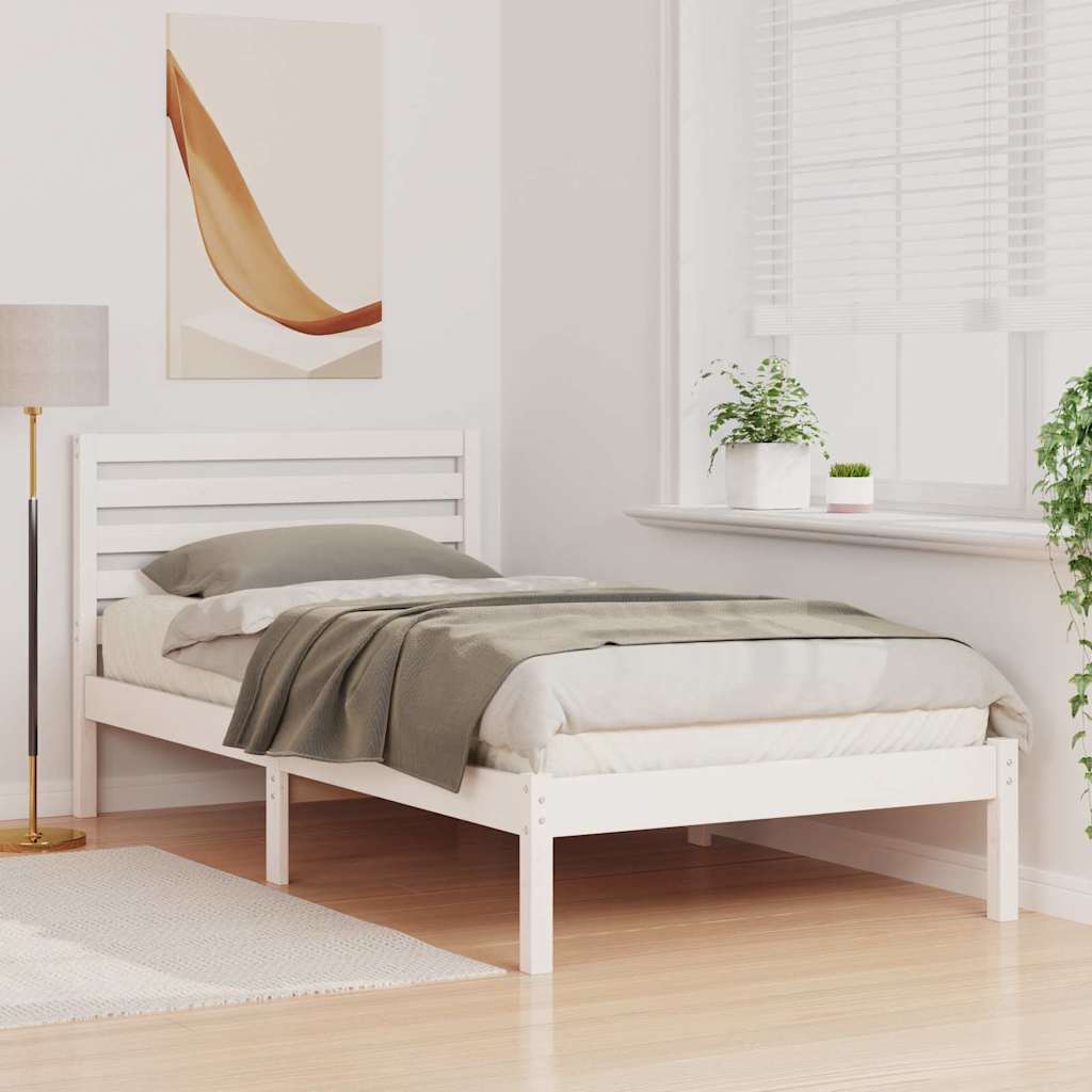 vidaXL Bed Frame with Headboard White 90 x 200 cm Solid Pine Wood