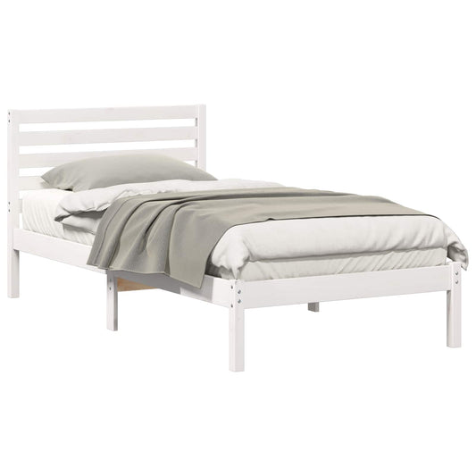 vidaXL Bed Frame with Headboard White 90 x 200 cm Solid Pine Wood