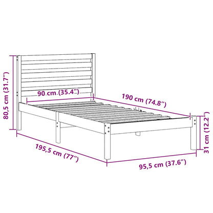 vidaXL Bed Frame with Headboard White 90 x 190 cm Solid Pine Wood