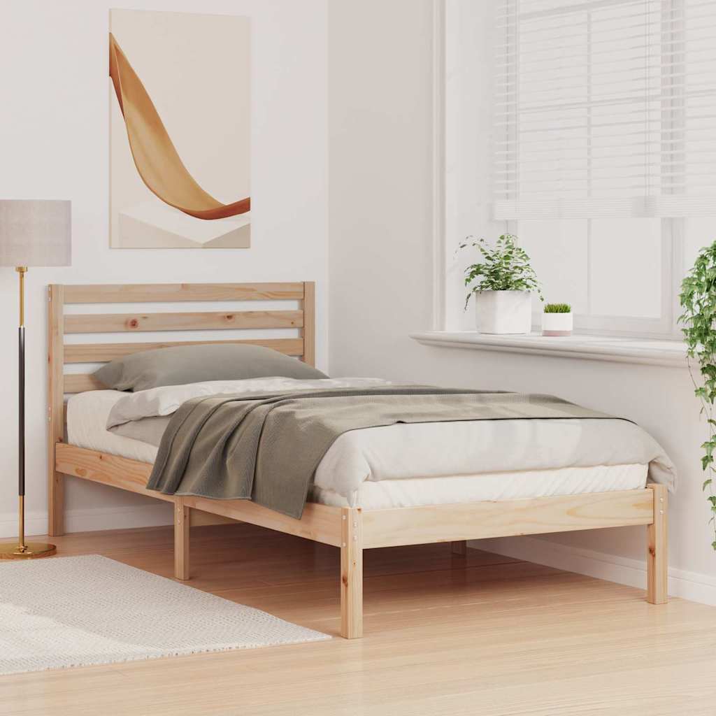 vidaXL Bed Frame with Headboard Brown 75 x 190 cm Solid Pine Wood