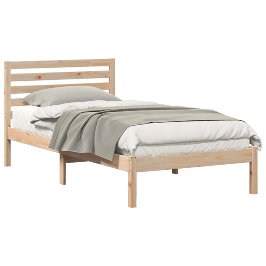 vidaXL Bed Frame with Headboard Brown 75 x 190 cm Solid Pine Wood