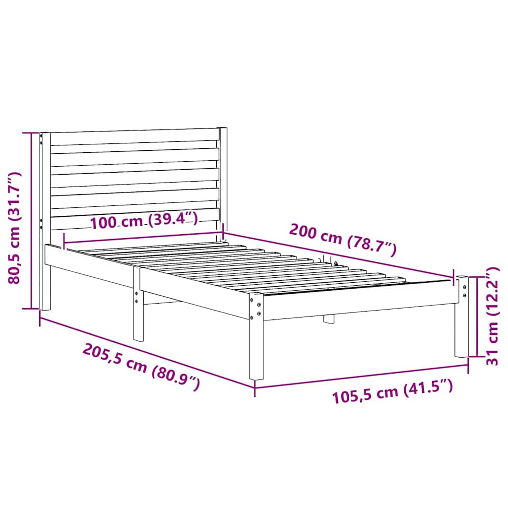 vidaXL Bed Frame with Headboard Wax Brown 75 x 190 cm Solid Pine Wood