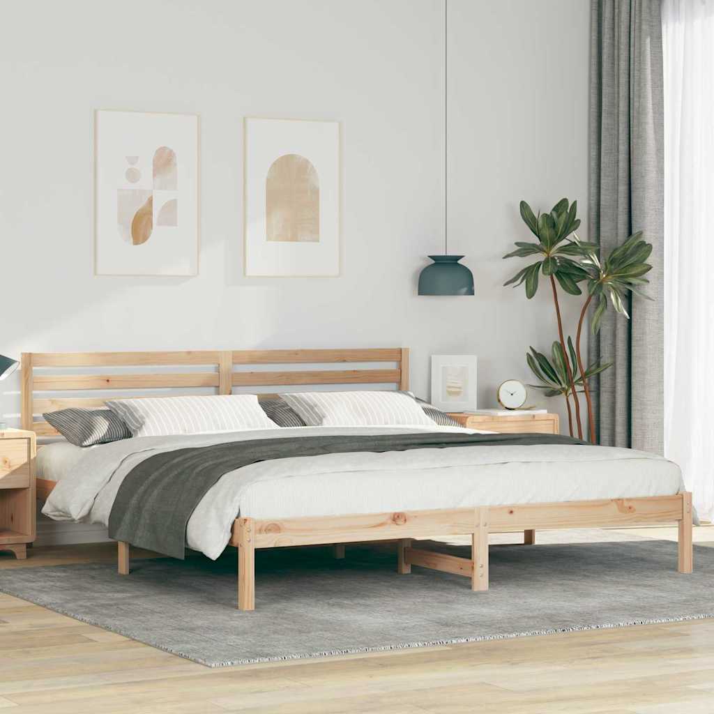 vidaXL Bed Frame with Headboard Brown 200 x 200 cm Solid Pine Wood