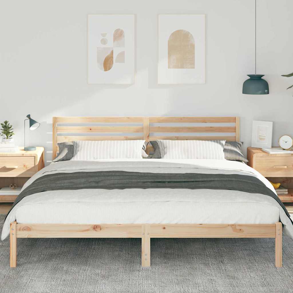 vidaXL Bed Frame with Headboard Brown 200 x 200 cm Solid Pine Wood
