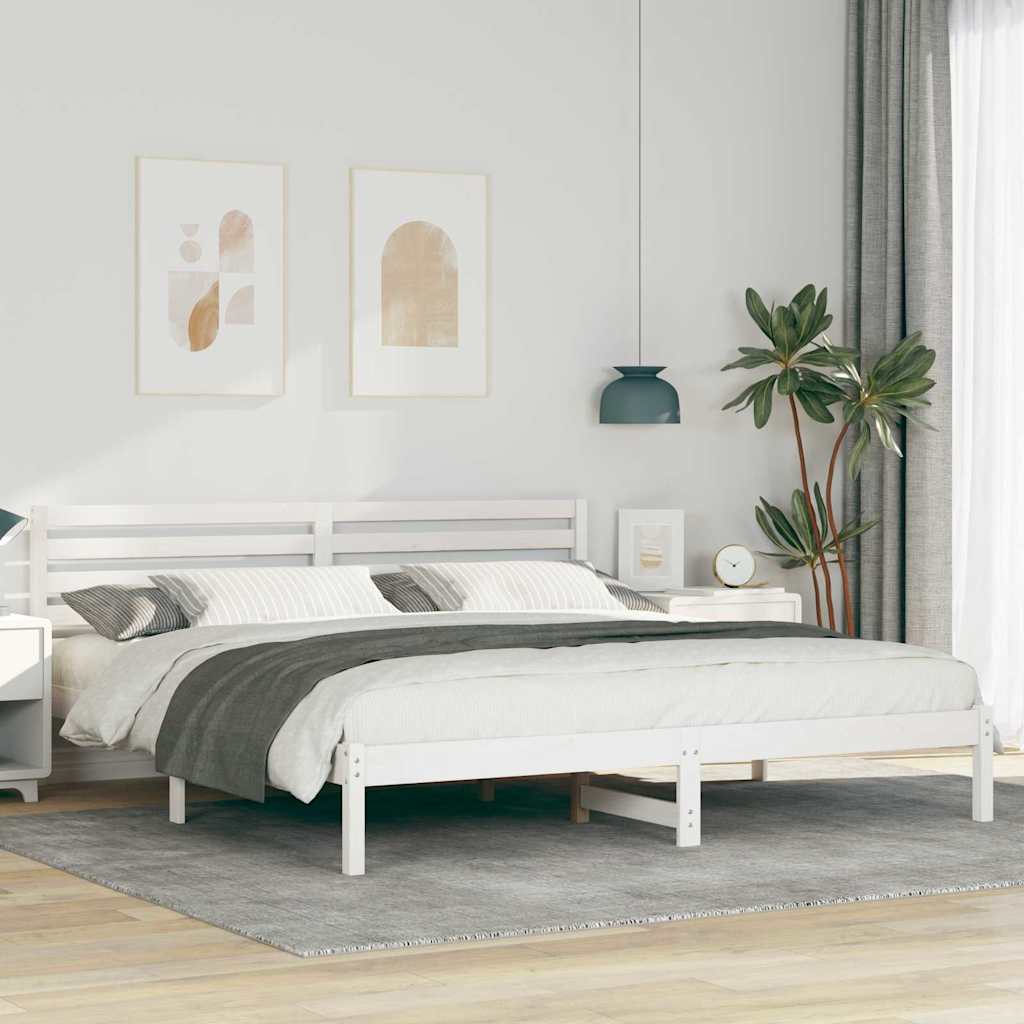 vidaXL Bed Frame with Headboard White 200 x 200 cm Solid Pine Wood