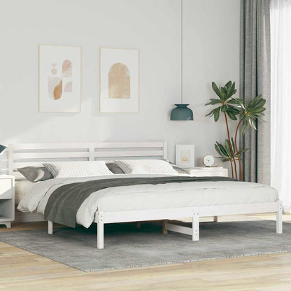 vidaXL Bed Frame with Headboard White 200 x 200 cm Solid Pine Wood