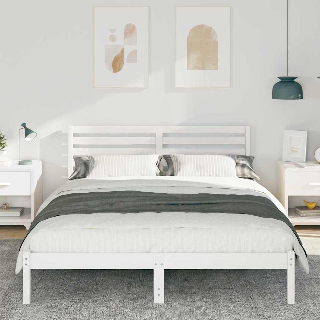 vidaXL Bed Frame with Headboard White 200 x 200 cm Solid Pine Wood
