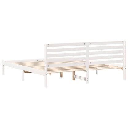 vidaXL Bed Frame with Headboard White 200 x 200 cm Solid Pine Wood