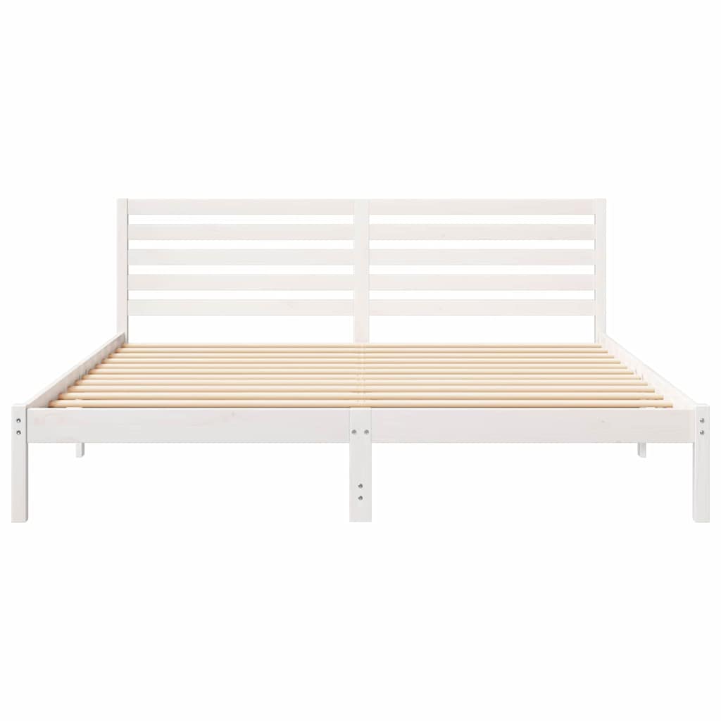 vidaXL Bed Frame with Headboard White 200 x 200 cm Solid Pine Wood