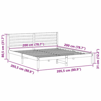 vidaXL Bed Frame with Headboard White 200 x 200 cm Solid Pine Wood