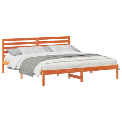 vidaXL Bed Frame with Headboard Wax Brown 200 x 200 cm Solid Pine Wood