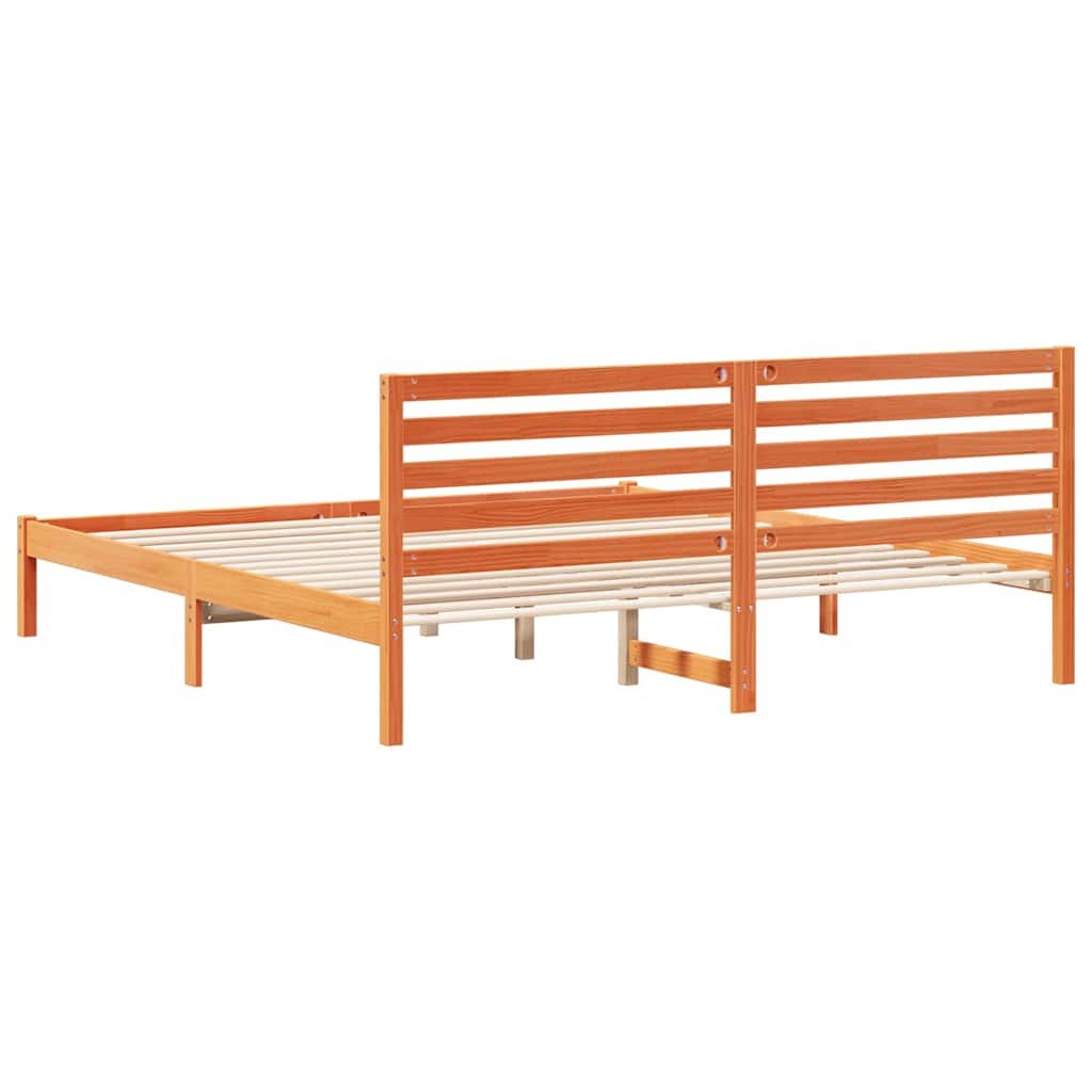 vidaXL Bed Frame with Headboard Wax Brown 200 x 200 cm Solid Pine Wood
