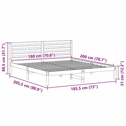 vidaXL Bed Frame with Headboard White 180 x 200 cm Solid Pine Wood