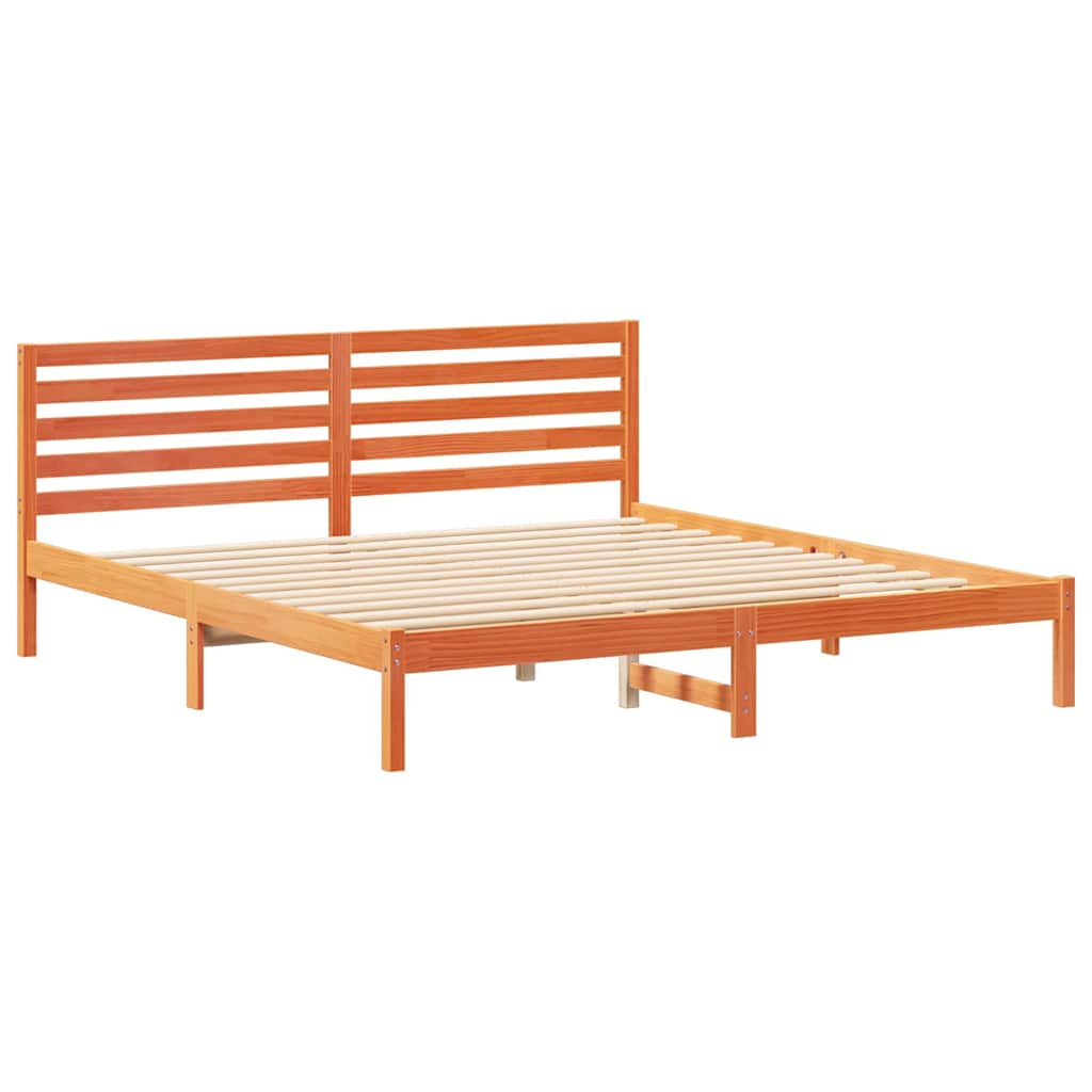 vidaXL Bed Frame with Headboard Wax Brown 180 x 200 cm Solid Pine Wood