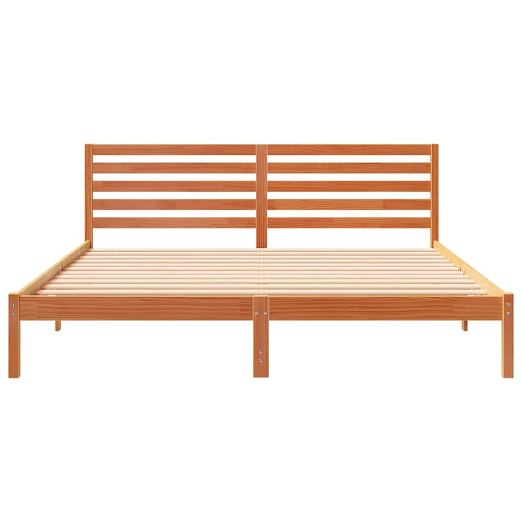 vidaXL Bed Frame with Headboard Wax Brown 180 x 200 cm Solid Pine Wood