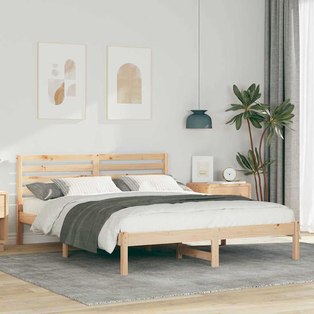vidaXL Bed Frame with Headboard Brown 160 x 200 cm Solid Pine Wood