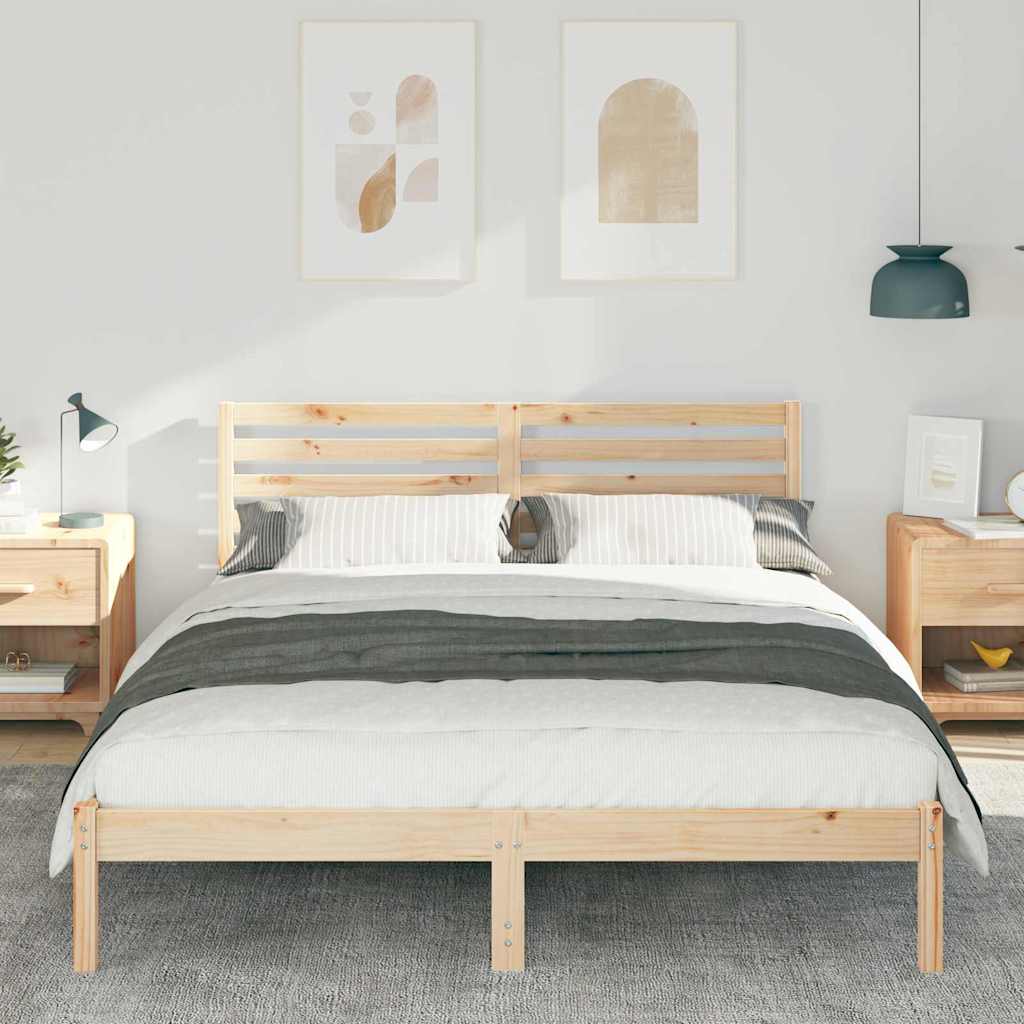 vidaXL Bed Frame with Headboard Brown 160 x 200 cm Solid Pine Wood